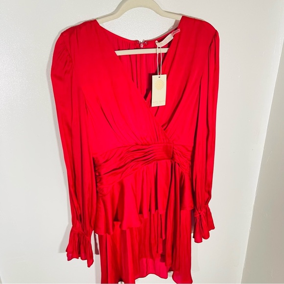 NWT Ramy Brook Roman Satin Mini Dress True Red Cocktail Wedding Party Lustrous - Picture 6 of 9